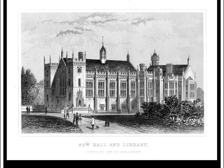 New Hall And Library, Lincoln s Inn Fields, London, Middlesex, England. Antique Print, Steel Engraving c. 1846. Sale