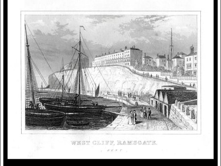 West Cliff. Ramsgate, Kent, England. Antique Print, Steel Engraving c. 1846. Hot on Sale