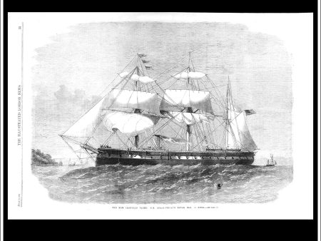 The New Iron-Clad Fleet: H.M. Steam-Frigate Royal Oak, 32 Guns. Antique Print, Wood Engraving, The Illustrated London News Full Page, July 11th, 1863. Sale