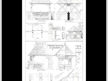 Lychgate Designs - The Building News. Antique Print, Lithograph 1877. Cheap