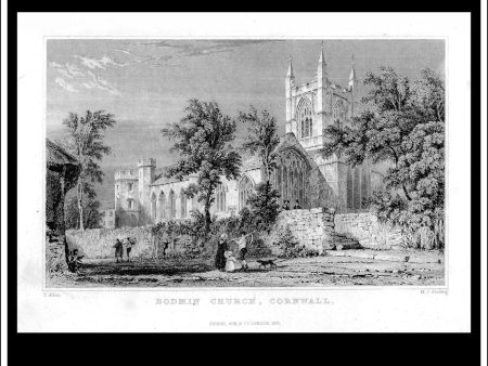 Bodmin Church, Cornwall, England. Antique Print, Steel Engraving c. 1830. For Cheap