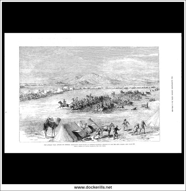 The Afghan War: Attack On General Biddulph s Rear Guard At Khushk-I-Nakhud, Charge Of The Third Horse. Antique Print, Wood Engraving, The Illustrated London News Full Page, May 3rd, 1879. For Discount