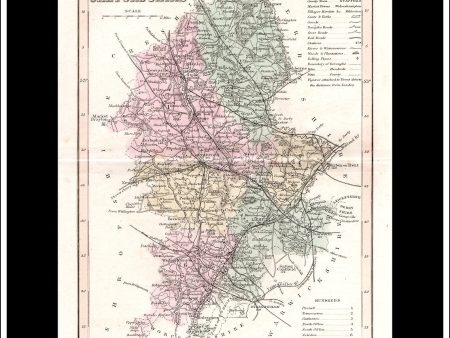 Map Of Staffordshire, England. Antique Print, Steel Engraving c. 1846. Online Sale