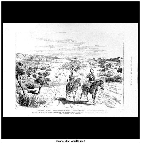 The War In Soudan, Sir Reevers Buller s Retreat From Metammeh To Korti. Antique Print, Wood Engraving, The Illustrated London News Full Page, March 21st, 1885. Hot on Sale