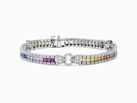 Watercolors 14K White Gold Multi Sapphire & Diamond Bracelet, 7.66 TCW Sale