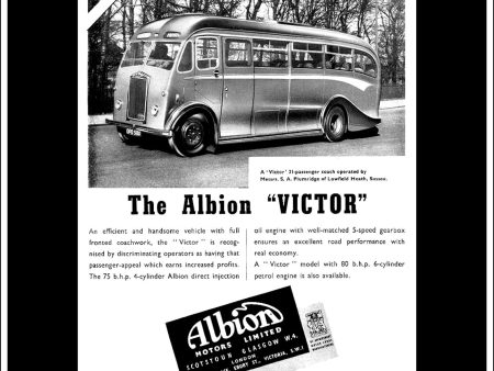 Albion Victor Bus Coach. Original Vintage Advert From December, 1950. Online Sale