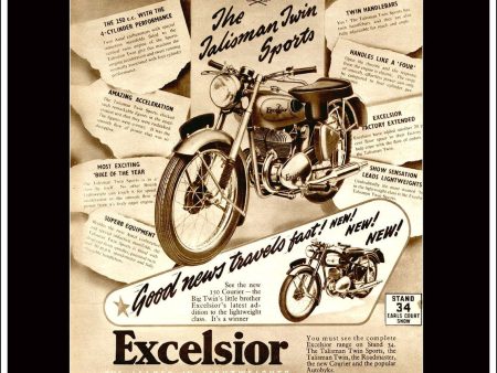 Excelsior Talisman Twin Sports Motorbike. Original Vintage Advert From November, 1952. Online Sale