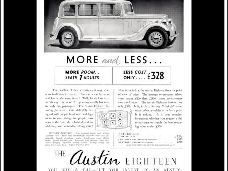 Austin  18  Eighteen, More And Less. Original Vintage Advert From 19th May 1937. Online Hot Sale