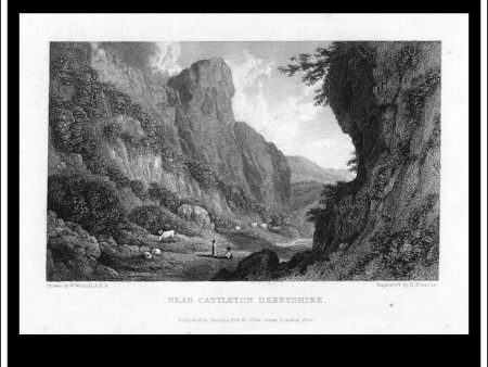 Near Castleton, Derbyshire, England. Antique Print, Steel Engraving 1830. Discount