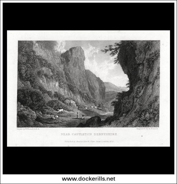 Near Castleton, Derbyshire, England. Antique Print, Steel Engraving 1830. Discount