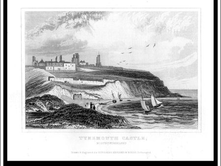 Tynemouth Castle, Northumberland, England. Antique Print, Steel Engraving c. 1846. Discount