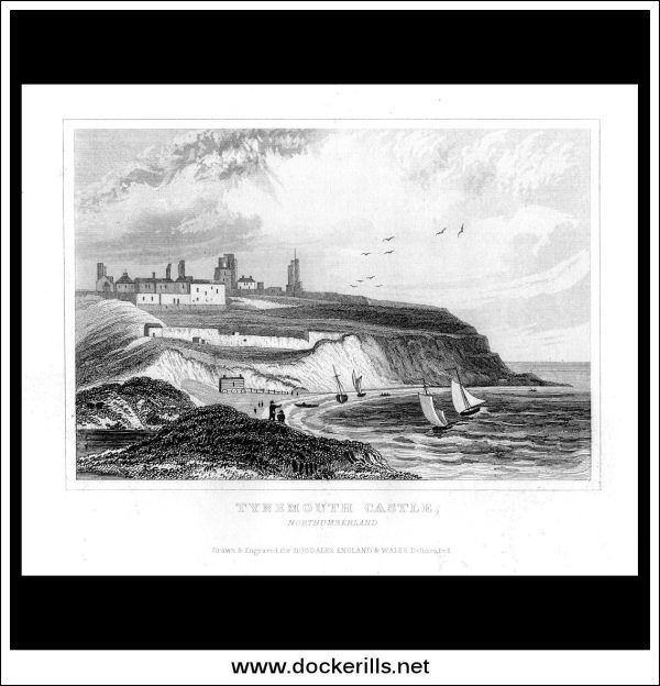 Tynemouth Castle, Northumberland, England. Antique Print, Steel Engraving c. 1846. Discount