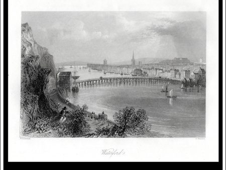 Waterford, Co. Waterford, Ireland. Antique Print, Steel Engraving c. 1840. Cheap