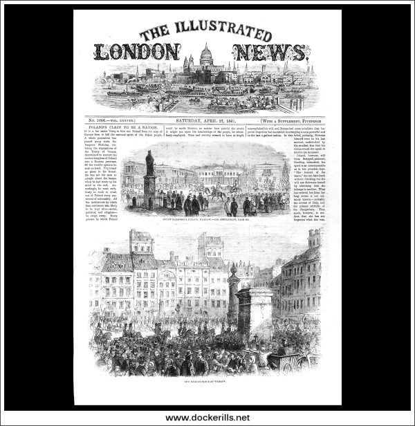 Poland s Claim To Be A Nation. Antique Print, Wood Engraving, The Illustrated London News Front Page, April 27th, 1861. Discount