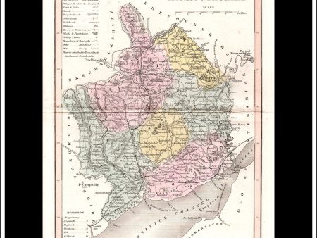 Map Of Monmouthshire, Wales. Antique Print, Steel Engraving c. 1846. Online