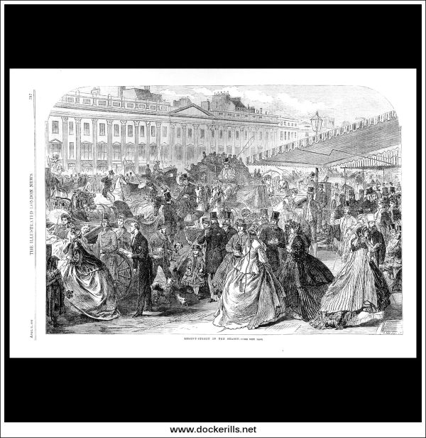 Regent-Street In The Season. Antique Print, Wood Engraving, The Illustrated London News Full Page, April 21st, 1866. Discount