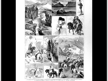 Sketches In Iceland. Antique Print, Wood Engraving, The Graphic Full Page, March 28th, 1876. on Sale