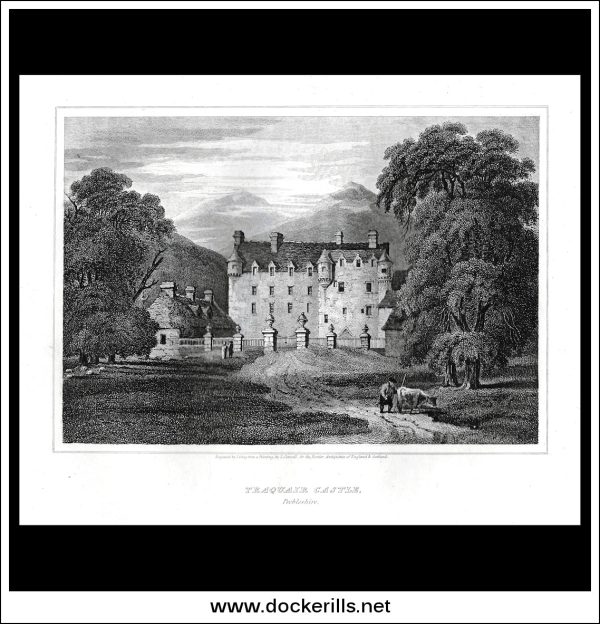 Traquair Castle, Peebleshire, Scotland. Antique Print, Copper Plate Engraving 1815 Sale