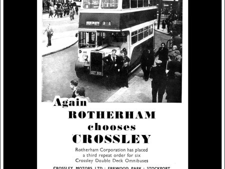 Crossley Double Decker Bus. Original Vintage Advert From February, 1953. Rotherham Sale