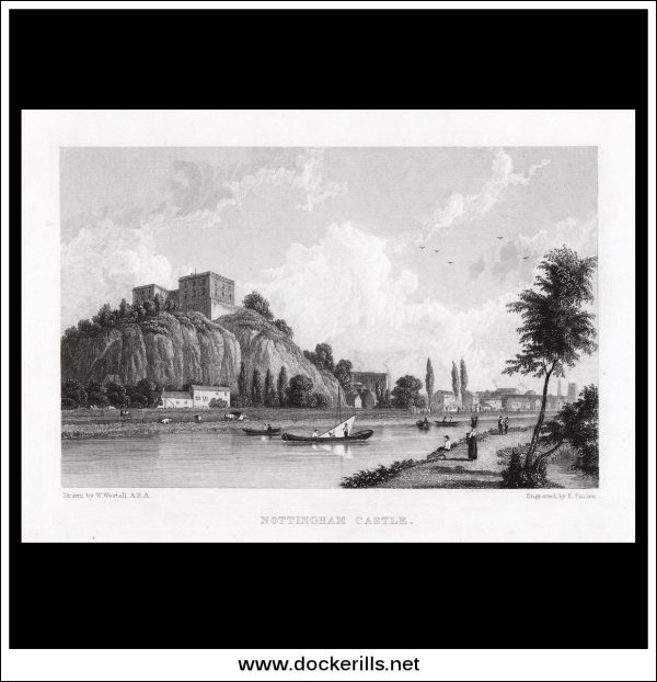 Nottingham Castle, Nottingham, Nottinghamshire, England. Antique Print, Steel Engraving c. 1830. Online