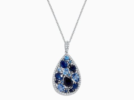 14K White Gold Sapphire and Diamond Teardrop Pendant, 3.80 TCW Online Sale