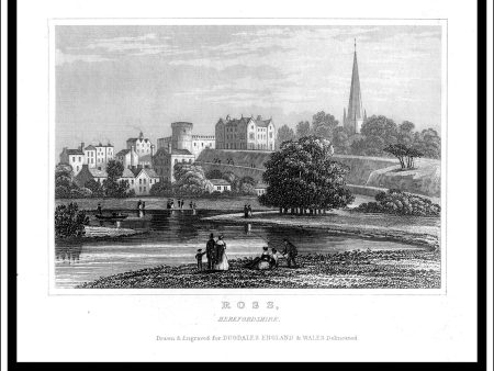 Ross (Ross-On-Wye), Herefordshire, England. Antique Print, Steel Engraving c. 1846. Fashion