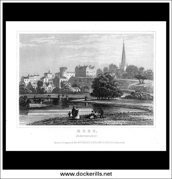 Ross (Ross-On-Wye), Herefordshire, England. Antique Print, Steel Engraving c. 1846. Fashion