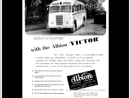 Albion Victor Bus Coach. Original Vintage Advert From October, 1952. For Sale