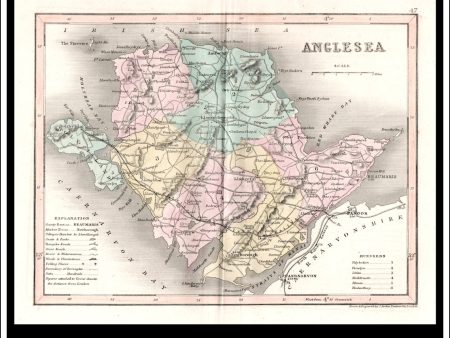 Map Of Anglesea, Wales. Antique Print, Steel Engraving c. 1846. For Discount