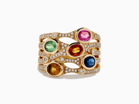 Watercolors 14K Yellow Gold Multi Sapphire and Diamond Ring, 2.47 TCW For Discount