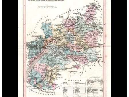 Map Of Gloucestershire, England. Antique Print, Steel Engraving c. 1846. Discount