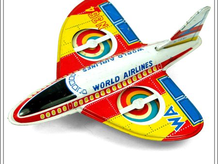 World Airlines Aeroplane. Vintage Tin Plate Novelty Toy, Saito, Japan. WA N354 RED YELLOW Hot on Sale