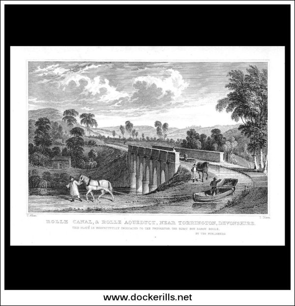 Rolle Canal & Rolle Aqueduct Near Torrington, Devonshire, England. Antique Print, Steel Engraving c. 1830. For Cheap