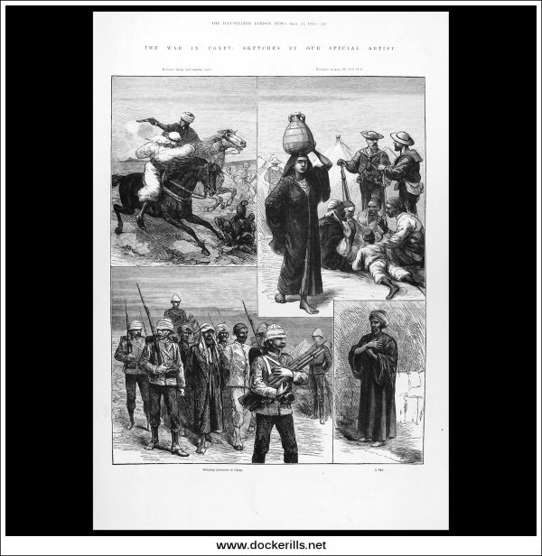 The War In Egypt: Sketches By Our Special Artist. Antique Print, Wood Engraving, The Illustrated London News Full Page, September 23rd, 1882. Cheap