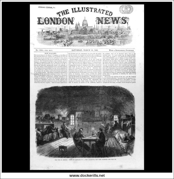 New Zealand    The War In America: Prison In Casemate No. 2, Fort Lafayette, New York Harbour. Antique Print, Wood Engraving, The Illustrated London News Front Page, March 18th, 1865. Cheap