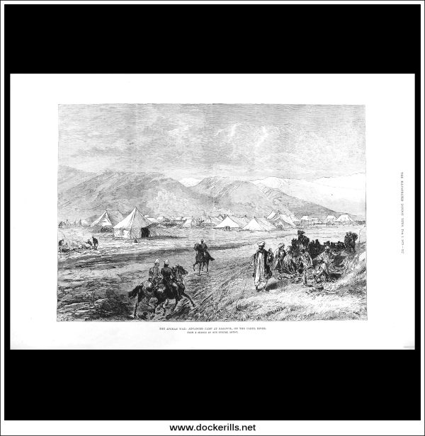 The Afghan War: Advanced Camp At Basawul, On The Cabul River. Antique Print, Wood Engraving, The Illustrated London News Full Page, February 1st, 1879. Online Hot Sale