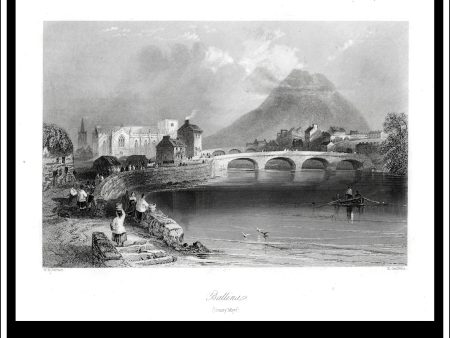 Ballina, Co. Mayo, Ireland. Antique Print, Steel Engraving c. 1840. For Cheap