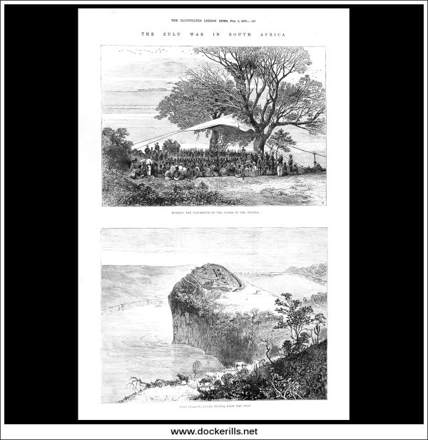 The Zulu War In South Africa. Reading The Ultimatum On The Banks Of The Tugela. Antique Print, Wood Engraving, The London Illustrated News Full Page, February 8th, 1879. Discount