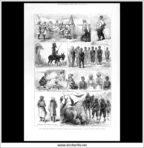 The Afghan War: Sketches On The Route To Quetta And Candahar. Antique Print, Wood Engraving, The Illustrated London News Full Page, February 15th, 1879. Online now