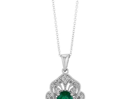 14K White Gold Emerald and Diamond Pendant, 1.31 TCW Online now