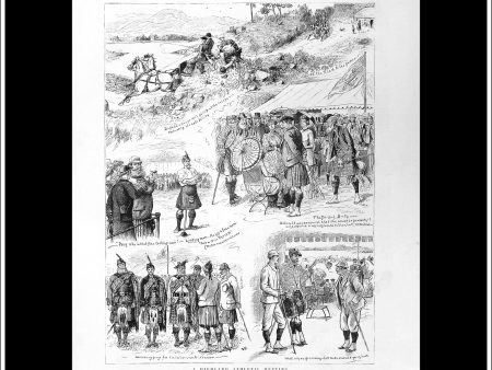 A Highland Athletic Meeting. Antique Print, Wood Engraving, The Graphic Full Page, July 14th, 1883. Cheap