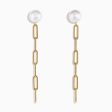 14K Gold Cultured Fresh Water Pearl Paperclip Chain Earrings Online Sale