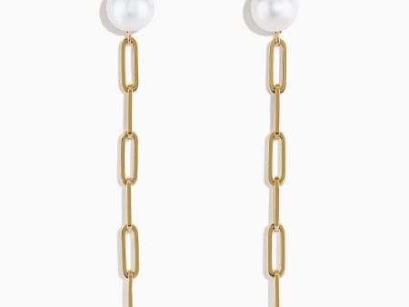 14K Gold Cultured Fresh Water Pearl Paperclip Chain Earrings Online Sale