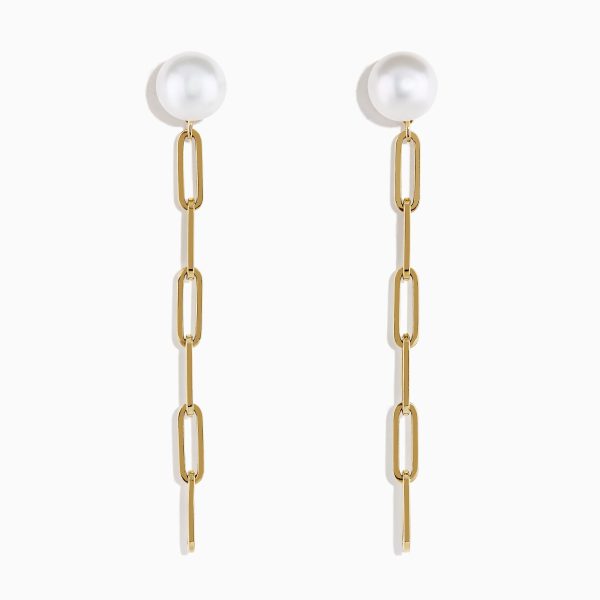 14K Gold Cultured Fresh Water Pearl Paperclip Chain Earrings Online Sale