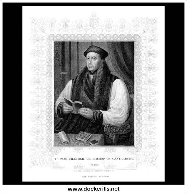 Thomas Cranmer, Archbishop Of Canterbury. Antique Print, Steel Engraving c. 1850. Online now