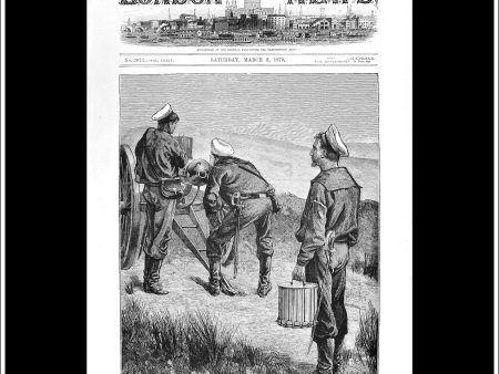 The Zulu War: Garrison Of Fort Pearson, On The Lower Tugela, At Gatling Gun Practice. Antique Print, Wood Engraving, The London Illustrated News Front Page, March 8th, 1879. For Sale