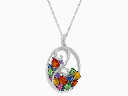 Watercolors 14K White Gold Multi Sapphire & Diamond Pendant, 3.96 TCW Hot on Sale