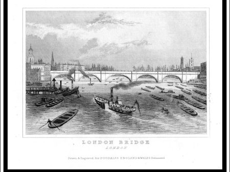 London Bridge, London, Middlesex, England. Antique Print, Steel Engraving c. 1846. Online now