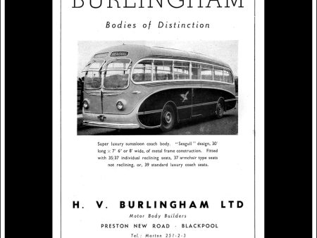 Burlingham Seagull Coach. Original Vintage Advert From December, 1950. Online Sale