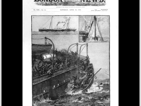 The Wreck Of The Channel Steamer Victoria, Near Dieppe. Antique Print, Wood Engraving, The London Illustrated News Full Page, April 23rd, 1887. Supply